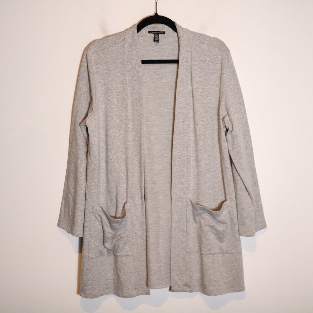 Eileen Fisher Long Open Cardigan Women Medium Gray Tencel Organic Cotton Slouchy